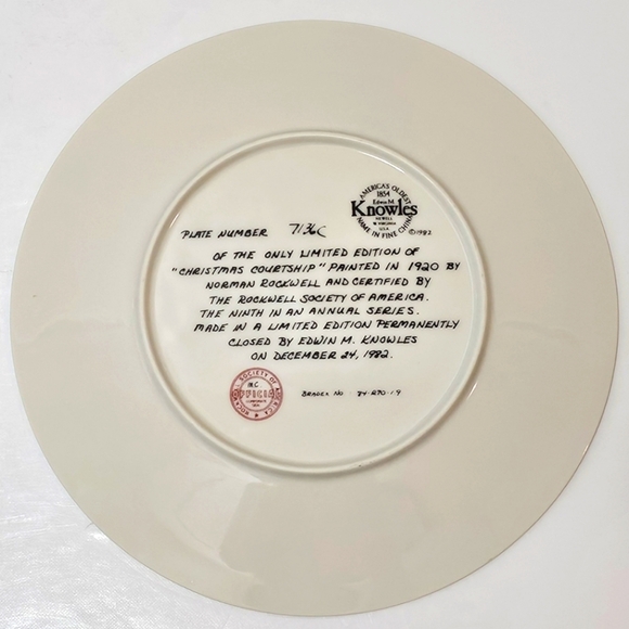 Edwin M. Knowles Plate x Norman Rockwell Painting Christmas Courtship 1982 Plate - Picture 6 of 9